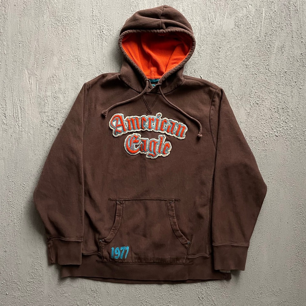Vintage American Eagle Applique Hoodie Mens XXL Brown Y2K